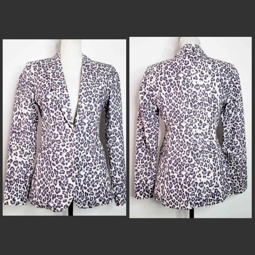 Rachel Zoe Animal Print Linen Cotton Blazer open front back vent lined medium